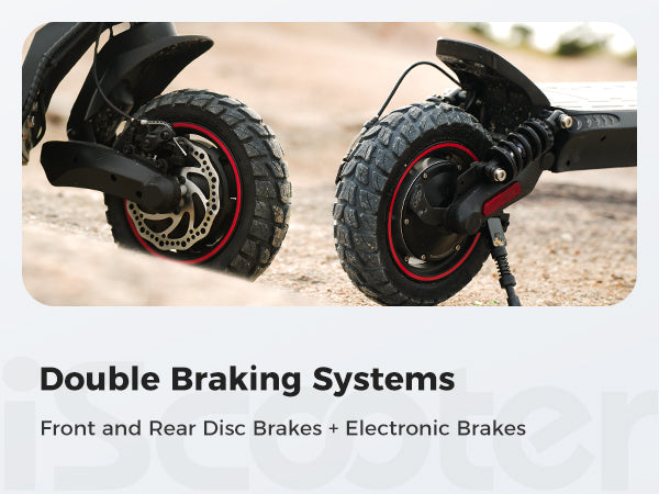 Braking system of iScooter iX7PRO Electric Scooter ensuring safe stops.