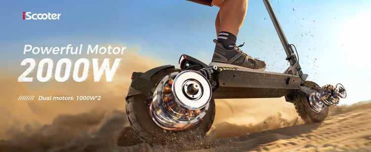 All-wheel drive performance of the iScooter iX7PRO with dual 1000W motors providing optimal traction and control on various terrains.