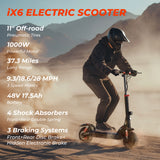 Foldable commuter and off-road electric scooter iX6 with 35% hill climb ability and durable frame.