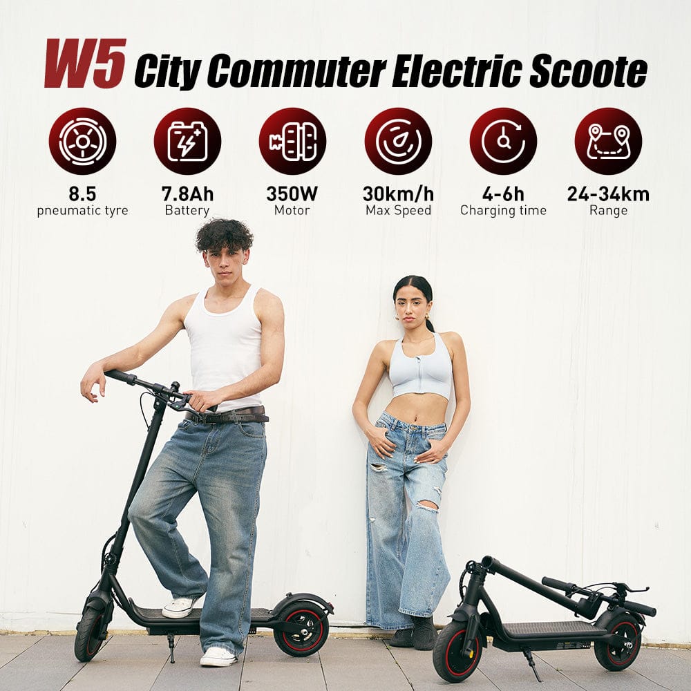iScooter Commuter E-Scooter W5 City Electric Scooter, 350W Motor, 30km/h Max Speed, LCD Display