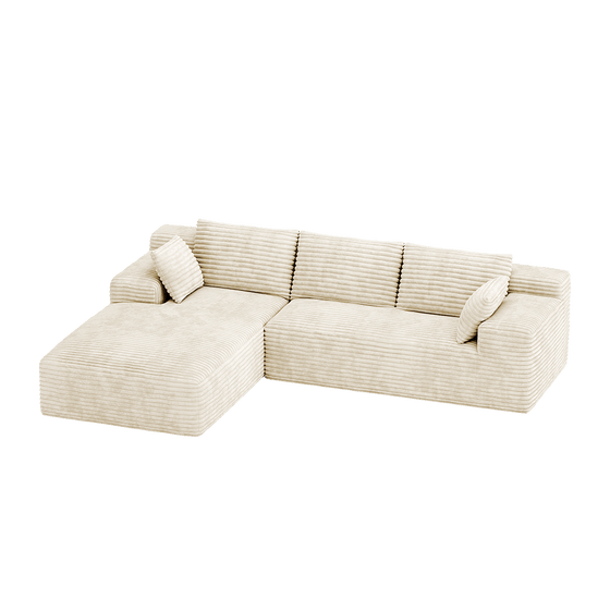 CyberCart Ares Minimalist 2-Seater Sofa Corduroy L-Shaped Gaming Sofa, 4-Seat Chaise Lounge, No Assembly, Beige