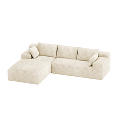CyberCart Ares Minimalist 2-Seater Sofa Corduroy L-Shaped Gaming Sofa, 4-Seat Chaise Lounge, No Assembly, Beige