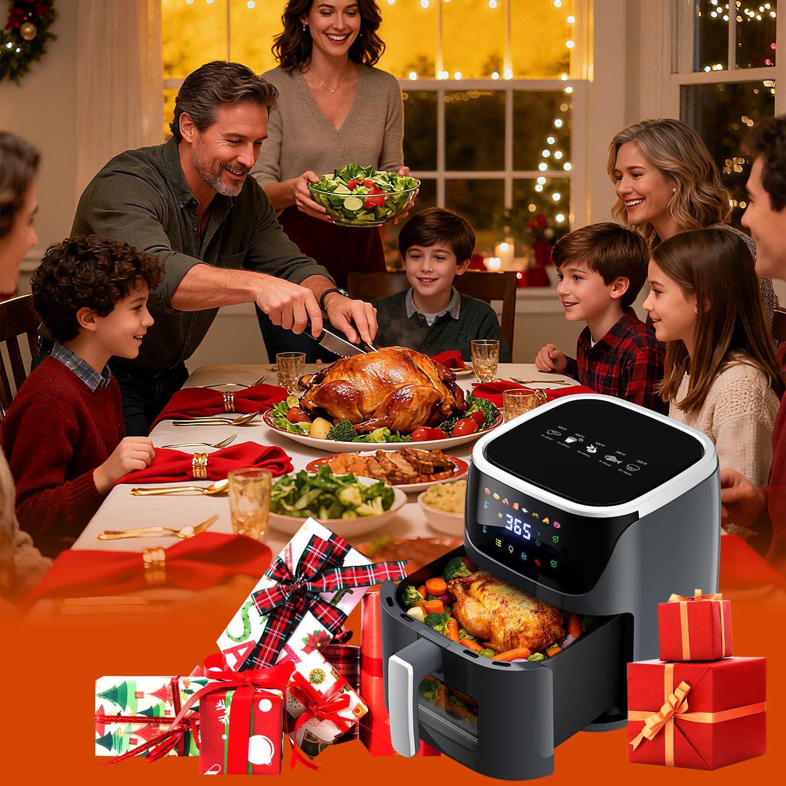 Patbrela Air Fryer 7.5L Oil-Free Air Fryer, 1500W, 8 Pre-Programs with Transparent Window, LED Touchscreen, Max 200°C