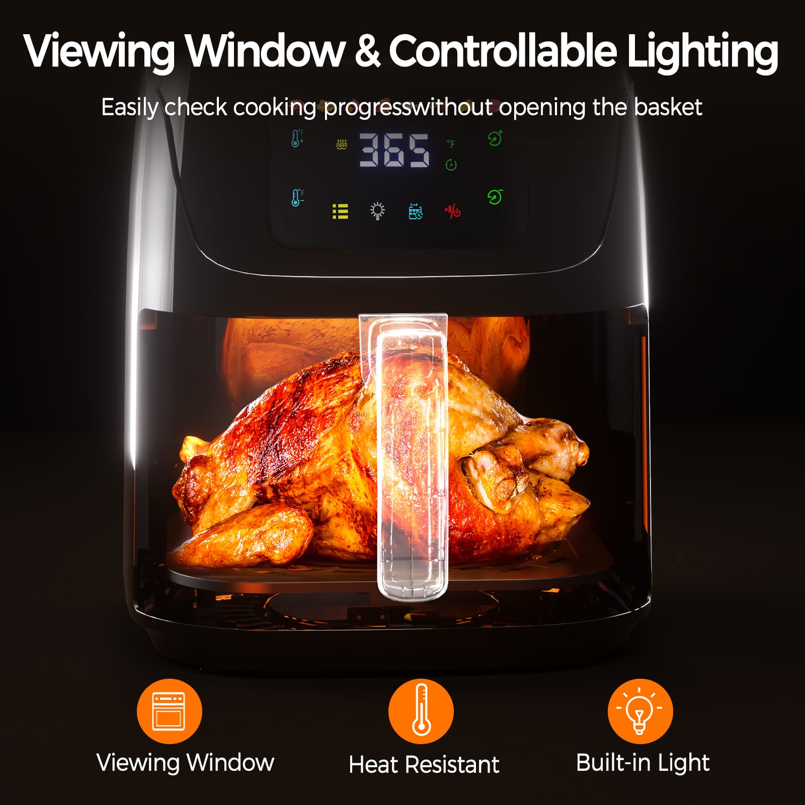 Patbrela Air Fryer 7.5L Oil-Free Air Fryer, 1500W, 8 Pre-Programs with Transparent Window, LED Touchscreen, Max 200°C