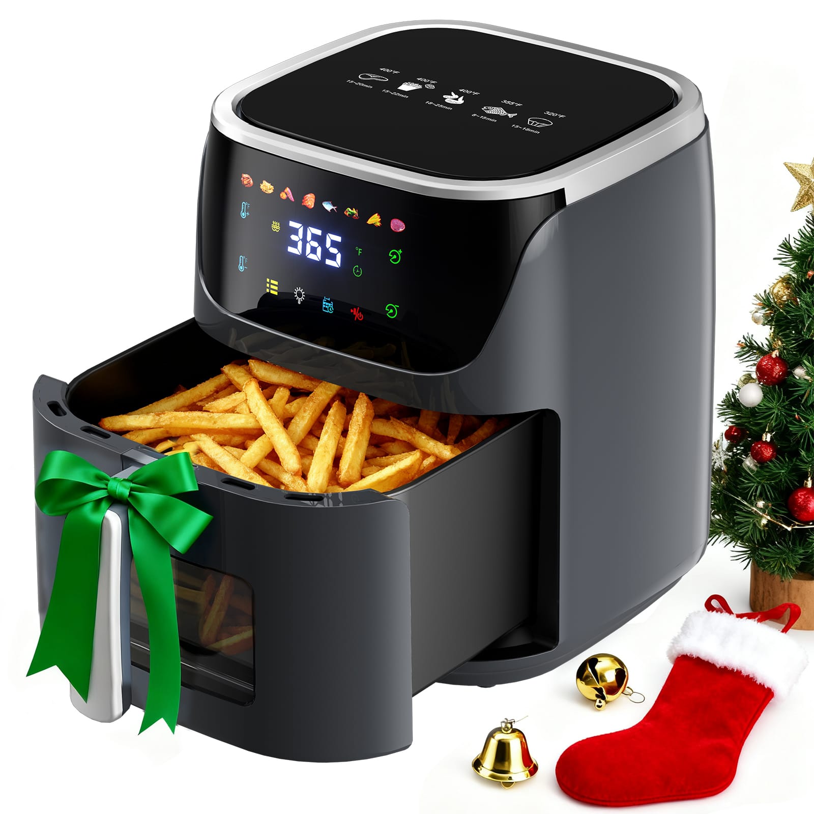Patbrela Air Fryer 7.5L Oil-Free Air Fryer, 1500W, 8 Pre-Programs with Transparent Window, LED Touchscreen, Max 200°C