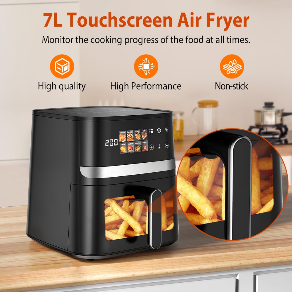 Patbrela Air Fryer Air fryer, 7L capacity, 8 programs, up to 85% less fat, cooking window, touchscreen