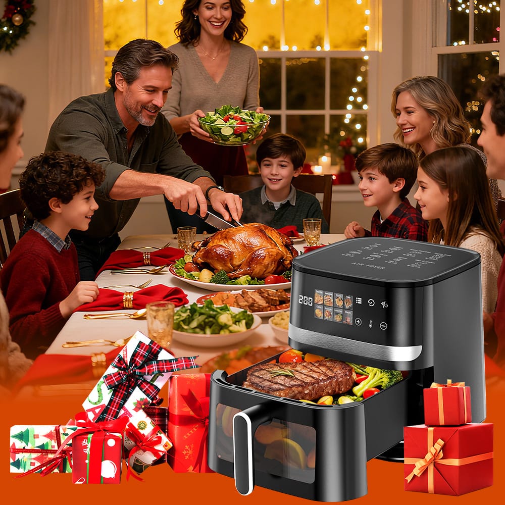 Patbrela Air Fryer Air fryer, 7L capacity, 8 programs, up to 85% less fat, cooking window, touchscreen