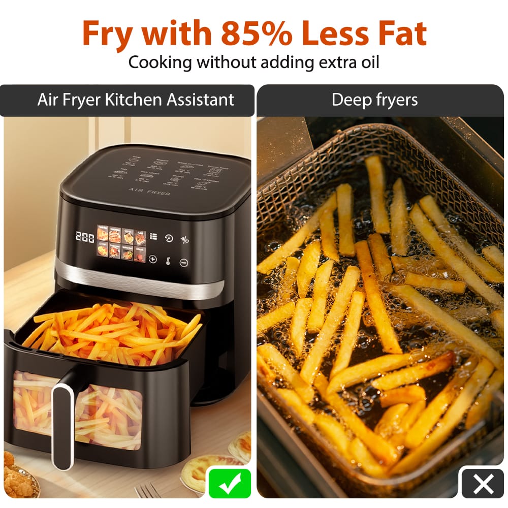 Patbrela Air Fryer Air fryer, 7L capacity, 8 programs, up to 85% less fat, cooking window, touchscreen
