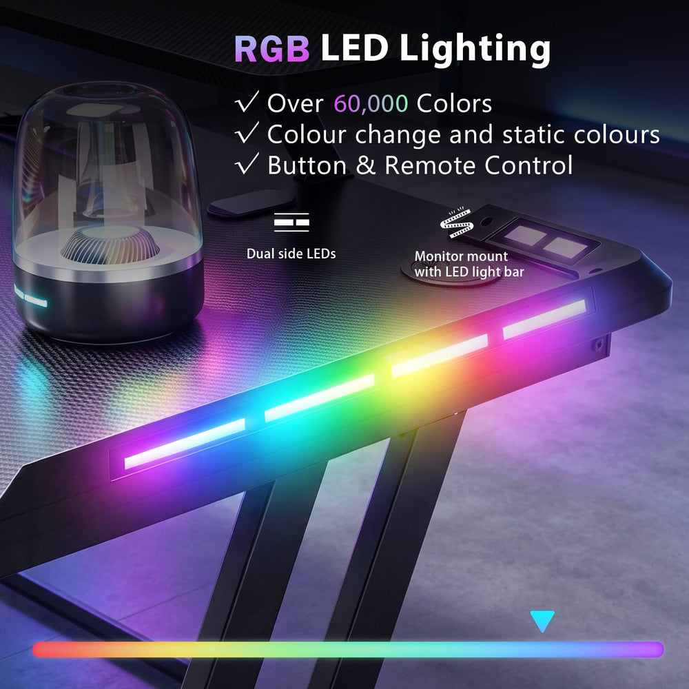CyberCart 120/140cm LED Gaming Desk with Power Outlets